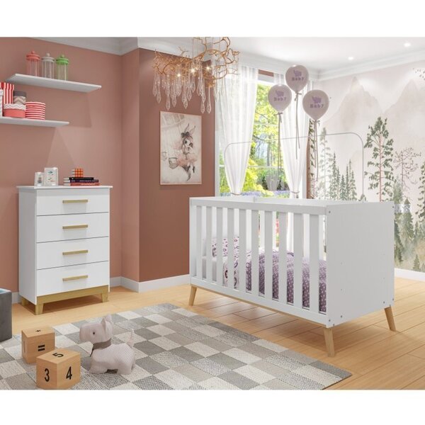 Conjunto De Quarto Para Bebê 1 Berço Americano Lecce 1 Cômoda