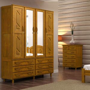 Conjunto De Quarto Paris: Guarda-roupa 4 Portas Cômoda 6 Gavetas