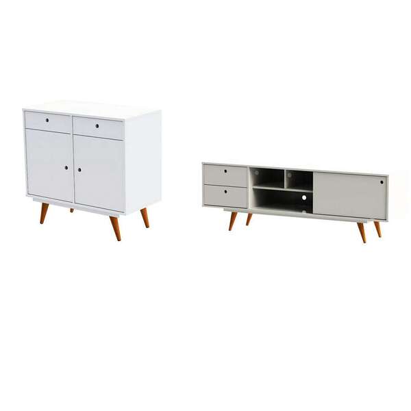 Conjunto De Rack Com Buffet Retrô 2 Pt 2 Gv Branco