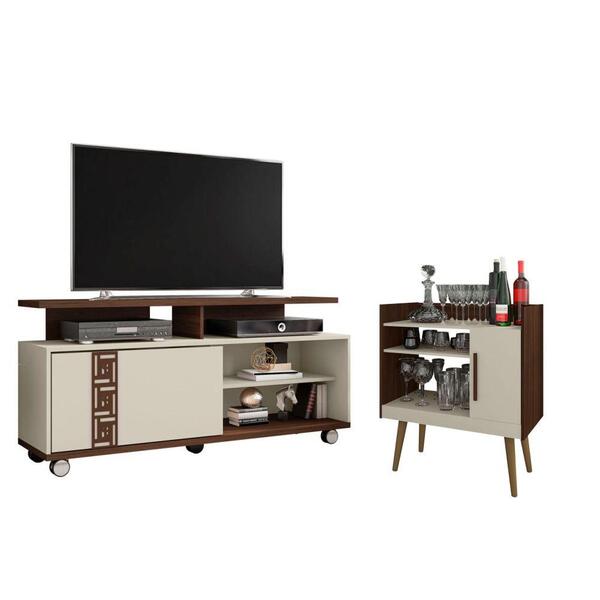 Conjunto De Rack E Aparador Garcia Nogal Off White