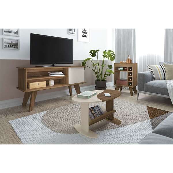 Conjunto De Sala De Estar Frank Com Rack 1 Pt, Bar E Mesa De