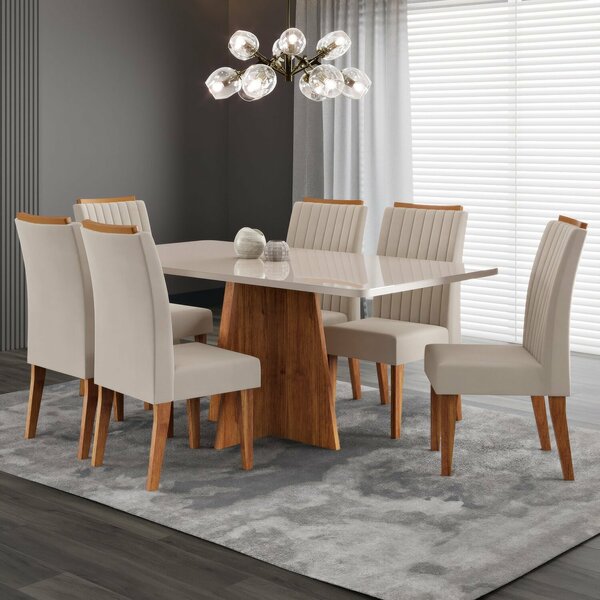 Conjunto De Sala De Jantar 160x77,8cm Tampo Com Vidro E 6 Cad