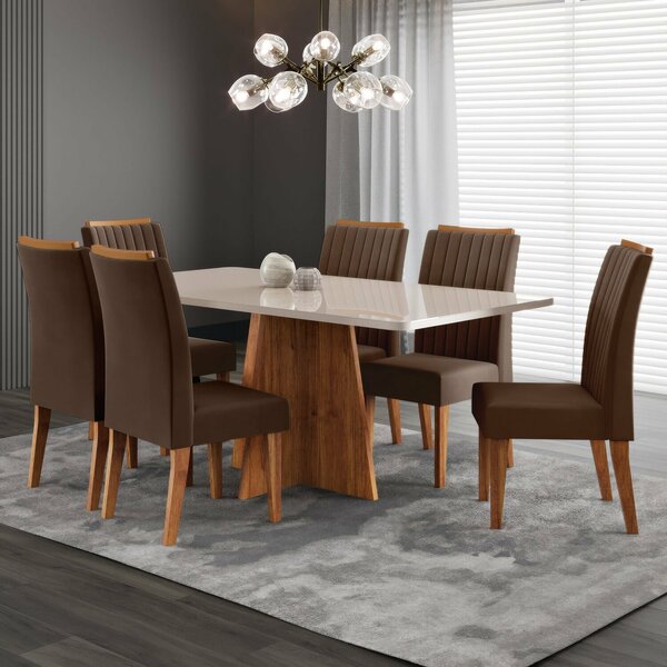 Conjunto De Sala De Jantar 160x77,8cm Tampo Com Vidro E 6 Cad