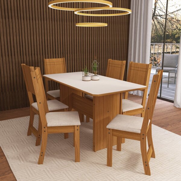 Conjunto De Sala De Jantar 1 Mesa Tampo Retangular  Mdf 6 Cad