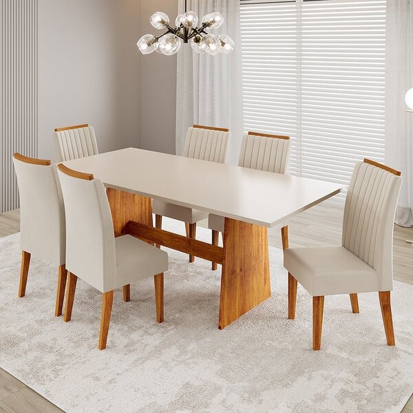 Conjunto De Sala De Jantar 6 Lugares Tampo De Mdp Atria Mel/b