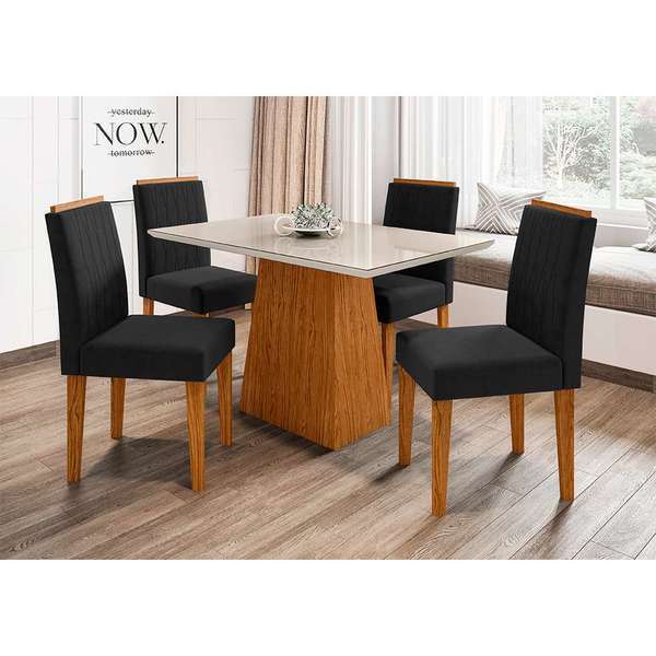 Conjunto De Sala De Jantar Jasmin Com Mesa De 1 20m E 4 Cadei