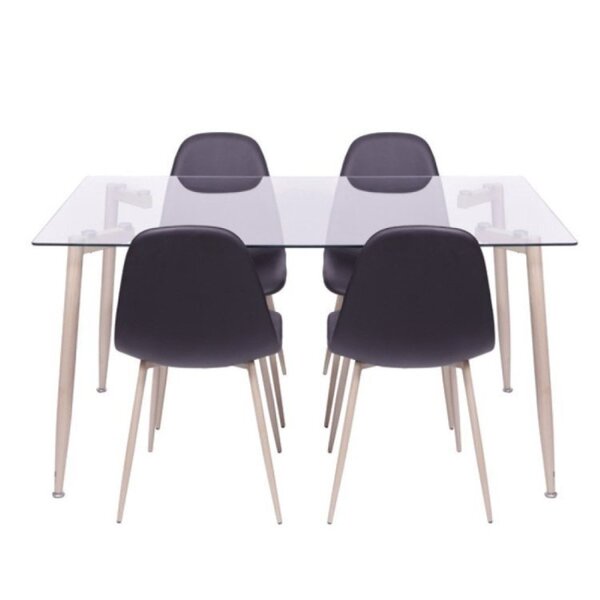 Conjunto De Sala De Jantar Mesa Com Tampo De Vidro Com 4 Cade