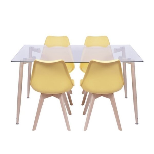 Conjunto De Sala De Jantar Mesa Com Tampo De Vidro Com 4 Cade