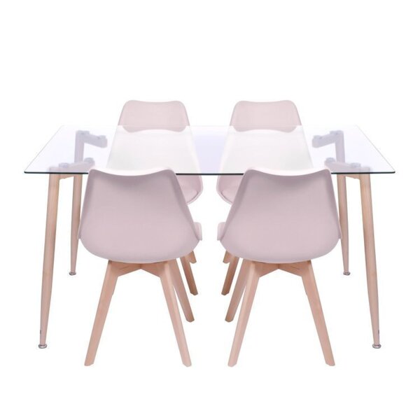 Conjunto De Sala De Jantar Mesa Com Tampo De Vidro Com 4 Cade