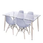 Conjunto De Sala De Jantar Mesa Com Tampo De Vidro Com 4 Cade