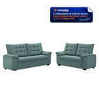 Conjunto De Sofá 2 E 3 Lugares Bertioga Veludo Cinza Luizzi
