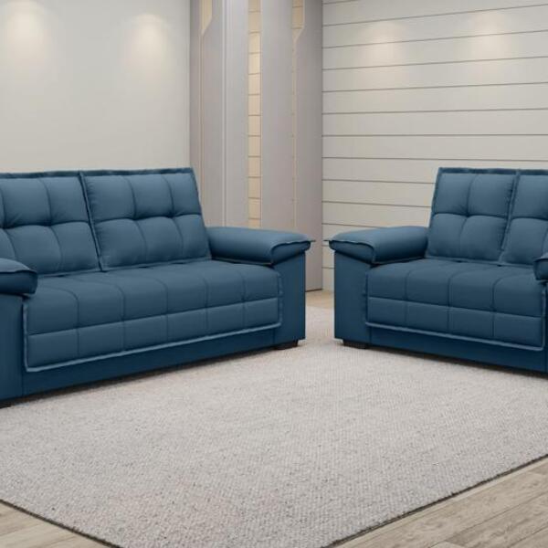 Conjunto De Sofá 2 E 3 Lugares Fixo Solaia Velosuede Petroleo