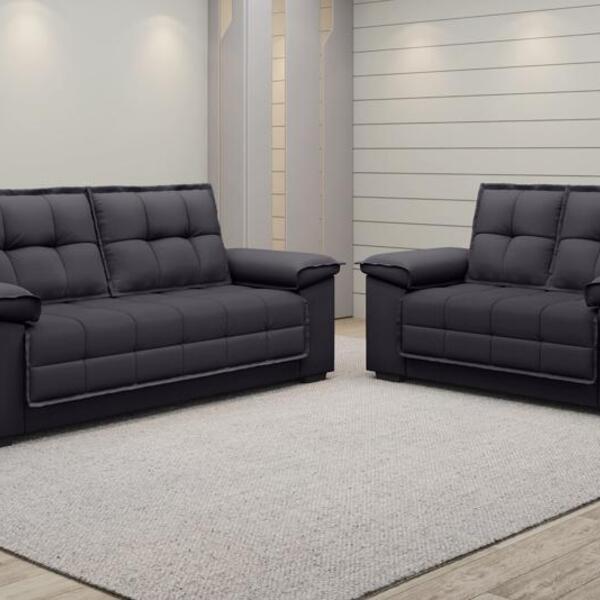 Conjunto De Sofá 2 E 3 Lugares Fixo Solaia Velosuede Preto -