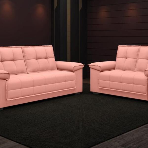 Conjunto De Sofá 2 E 3 Lugares Fixo Solaia Velosuede Rose - N