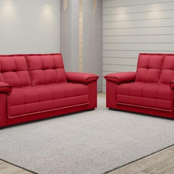 Conjunto De Sofá 2 E 3 Lugares Fixo Solaia Velosuede Vermelho