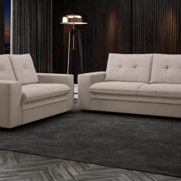 Conjunto De Sofá 2 E 3 Lugares Fixo Verona Velosuede Bege - N