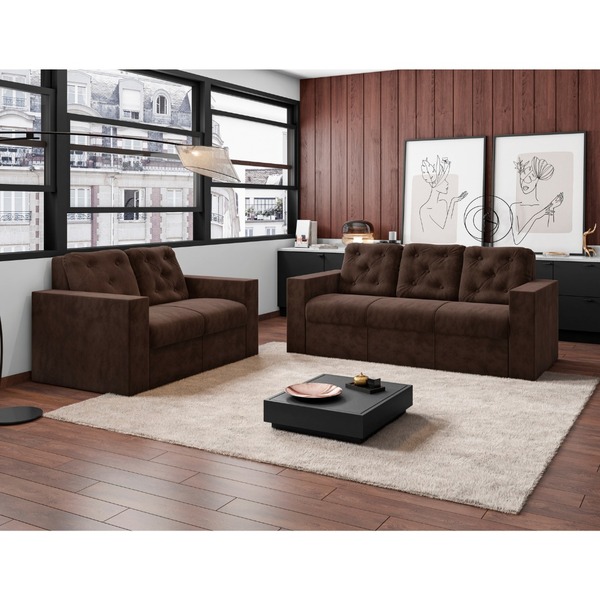 Conjunto De Sofá 2 E 3 Lugares Grécia Marrom