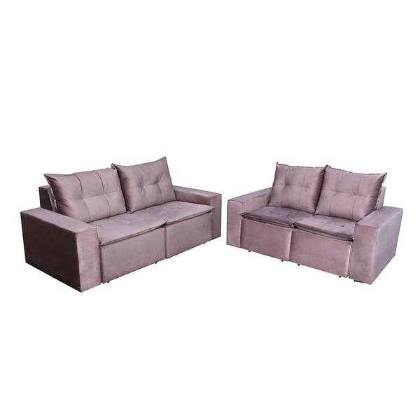 Conjunto De Sofá 2 E 3 Lugares Retrátil Paraty Suede Tabaco