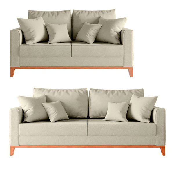 Conjunto De Sofá 3 E 2 Lugares Beny Com Base De Madeira - Lin