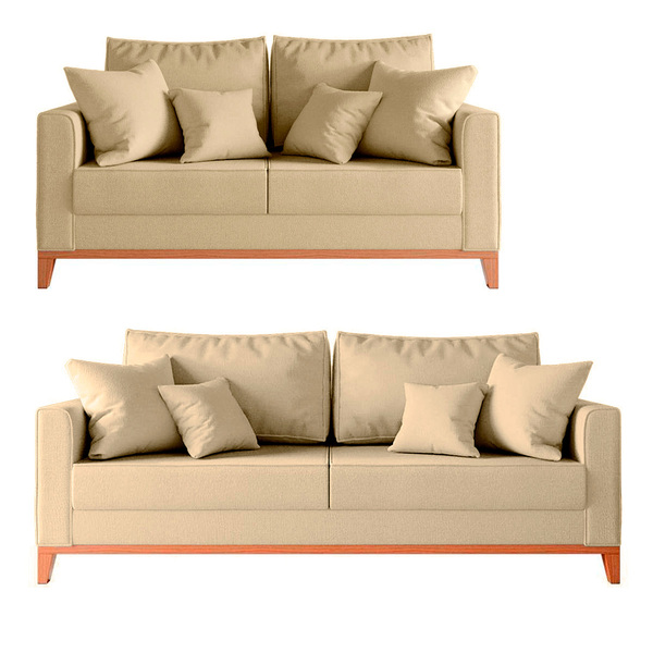 Conjunto De Sofá 3 E 2 Lugares Beny Com Base De Madeira - Lin