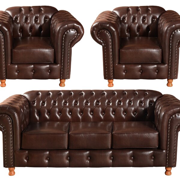 Conjunto De Sofá 3 Lugares E 2 Poltronas Chesterfield Luís Xv