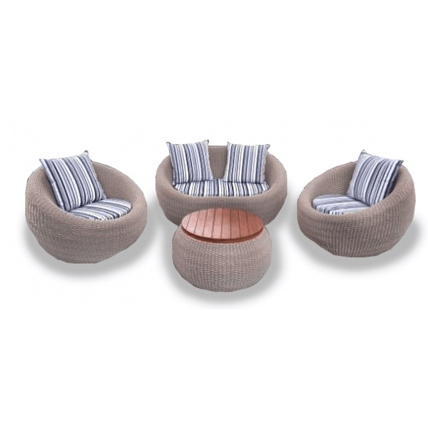 Conjunto De Sofá Em Corda Náutica Bola - 1 Sofá 2l + 2 Poltro