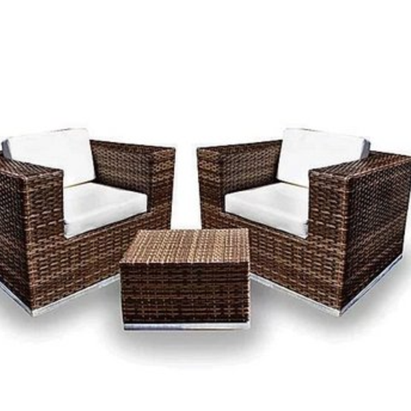 Conjunto De Sofá Fibra Sintética Quadrado 2 Poltronas + 1 Mesa Centro