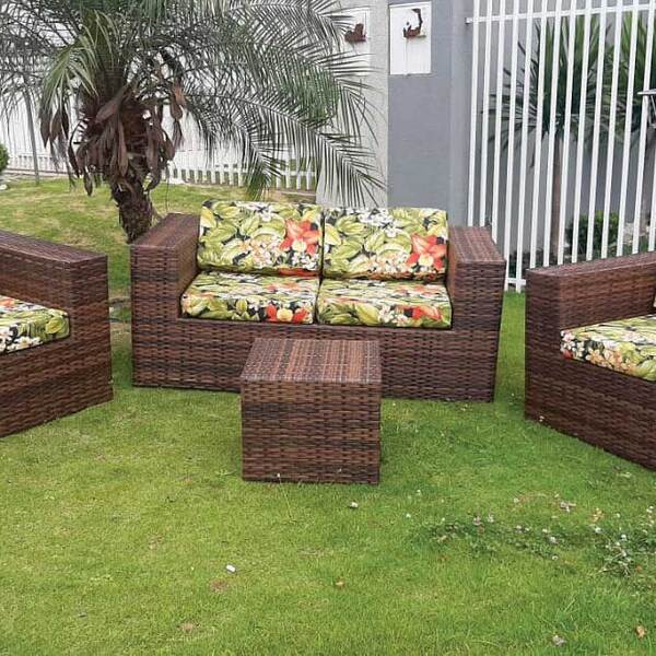 Conjunto De Sofá Fibra Sintética Quadrado Aço - 1 Sofá 2l + 2