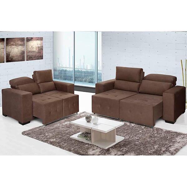 Conjunto De Sofá Rússia 2,00 Mts + 1,50 Mts Pluma Café