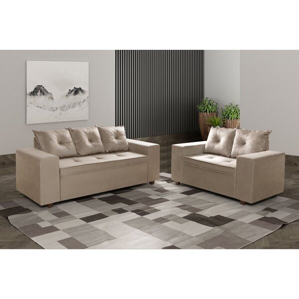 Conjunto De Sofá Sergipe 2 E 3 Lugares Suede Cappuccino