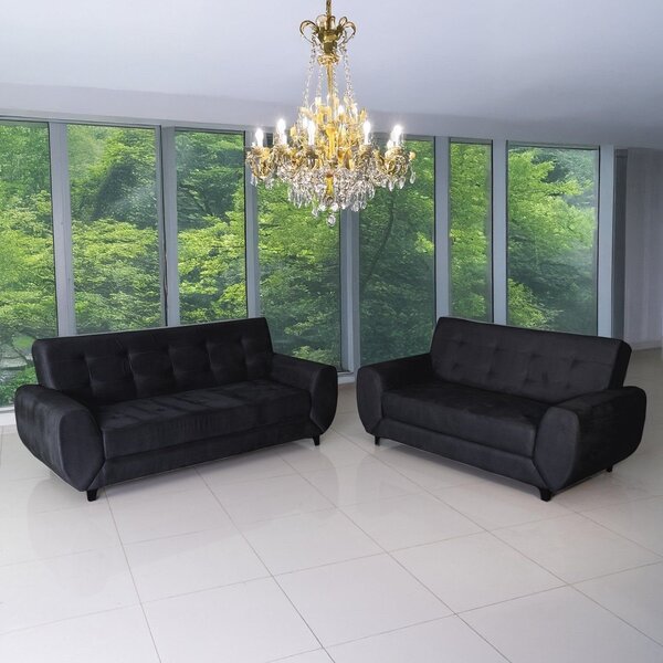 Conjunto De Sofás 3 E 2 Lugares Cristal Preto