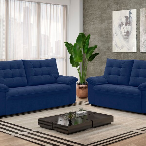 Conjunto De Sofás Estofados 3 E 2 Lugares Bertioga Azul