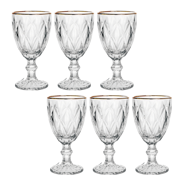 Conjunto De Taças Diamante Clear C/ Borda Dourada 6pçs 300ml