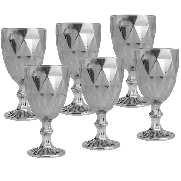 Conjunto De Taças Para Vinho Sodo-calcico 325ml Diamond Cinza