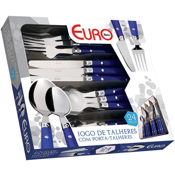 Conjunto De Talheres Rebite 24 Peças - Euro Home - Azul