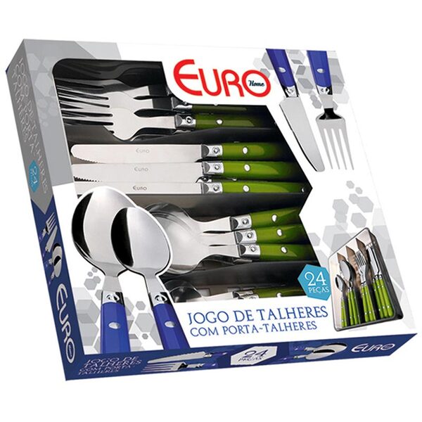 Conjunto De Talheres Rebite 24 Peças - Euro Home - Verde