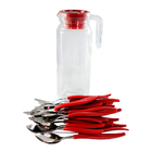 Conjunto De Talheres Vermelho 24 Peças Com Jarra De Vidro