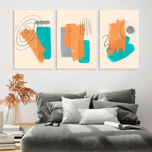 Conjunto De Telas Decorativa Abstrato Laranja