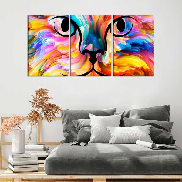 Conjunto De Telas Decorativa Gato Abstrato Colorido