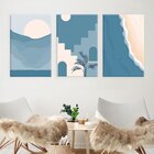 Conjunto De Telas Decorativa Paisagem Minimalista Azul