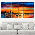 Conjunto De Telas Decorativas Barco A Vela E Por Do Sol