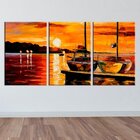 Conjunto De Telas Decorativas Barcos A Vela Com Por Do Sol