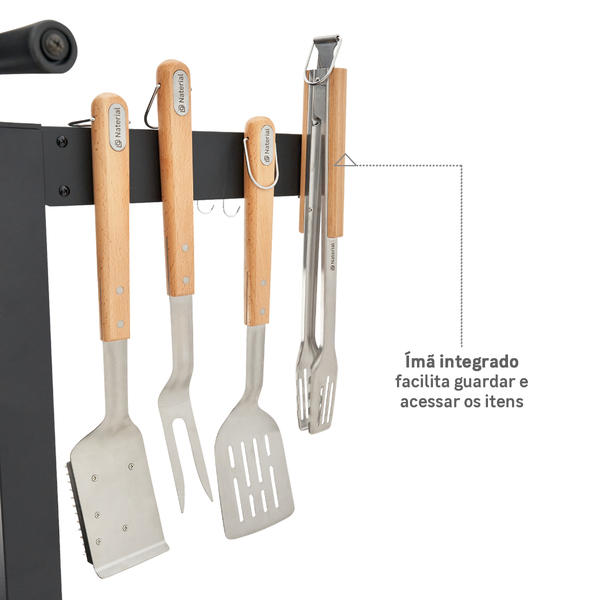 Conjunto de Utensílios para Churrasco Magnético Naterial