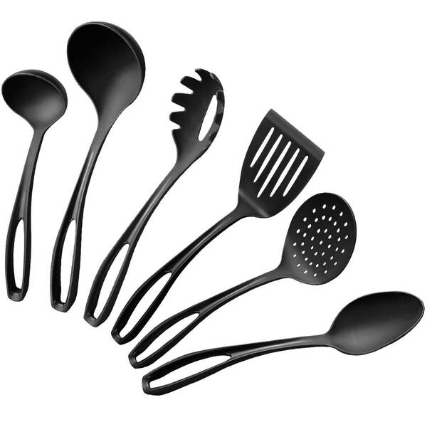 Conjunto De Utensílios Cozinha Plástico Nylon 6 Peças Preto S