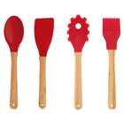 Conjunto De Utensílios Em Silicone 4 Peças Com Cabo De Madeir