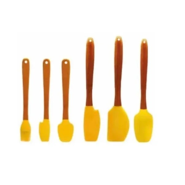 Conjunto De Utensilios Silicone Amarelo Cabo Bambu 6 Peças Fi