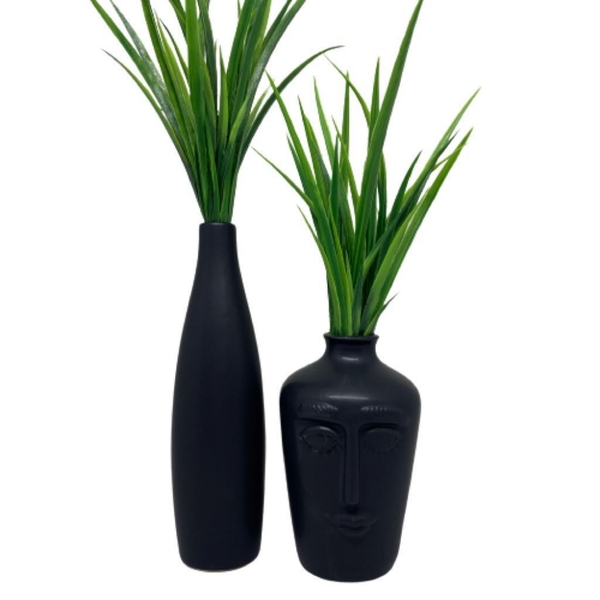 Conjunto de vaso alto e vaso máscara de cerâmica na cor preta