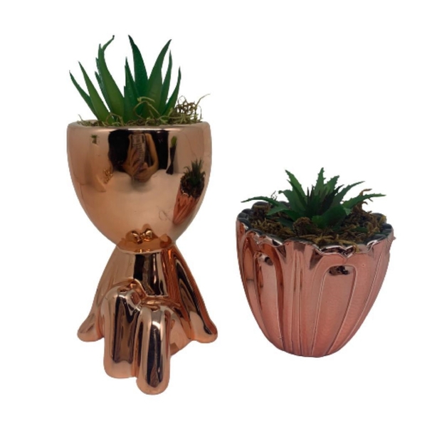 Conjunto De Vaso Rose Gold E Vaso Bob Com Suculenta