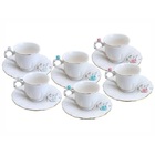 Conjunto De Xicaras Cafe Porcelana Flower Plate Colorido 100m