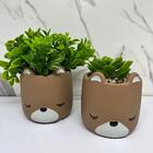 Conjunto Decoração Cachepot Marrom De Cerâmica Rosto Urso